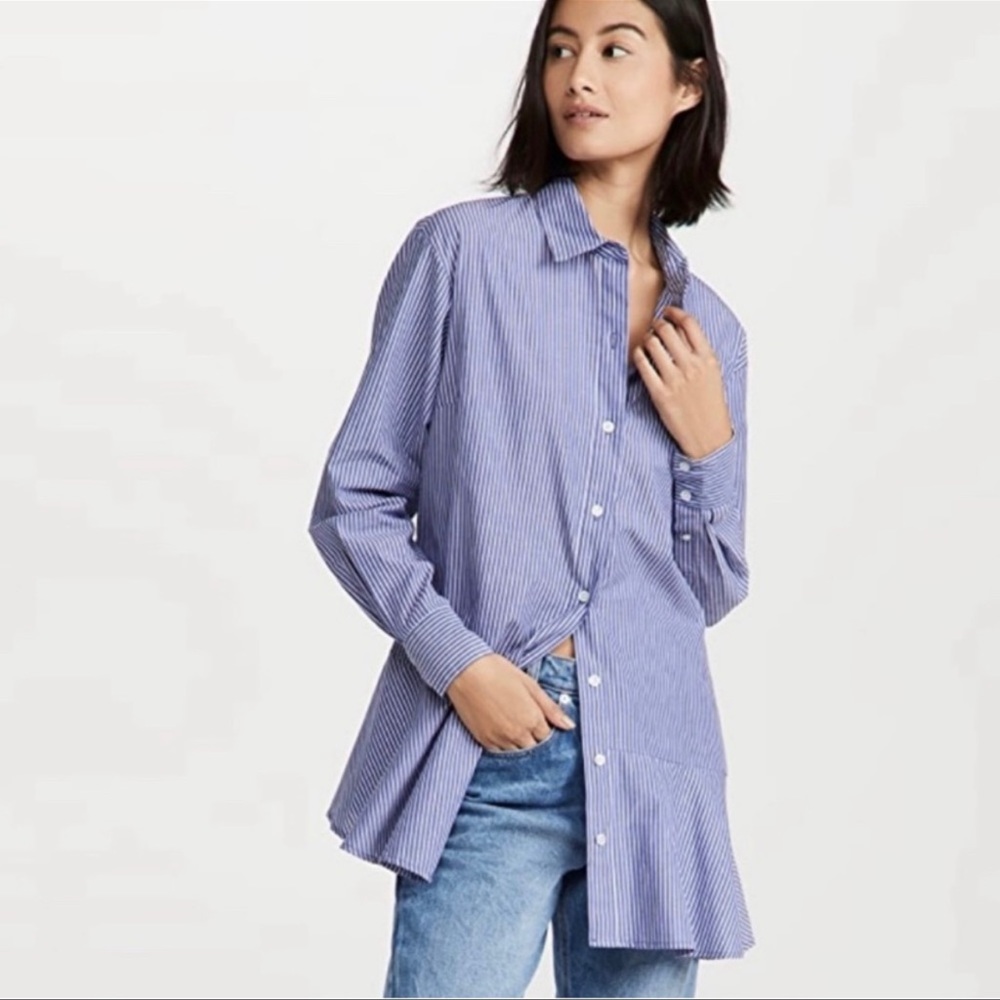 Veronica Beard Gilda Oversized Striped Cotton Shirt - size 4